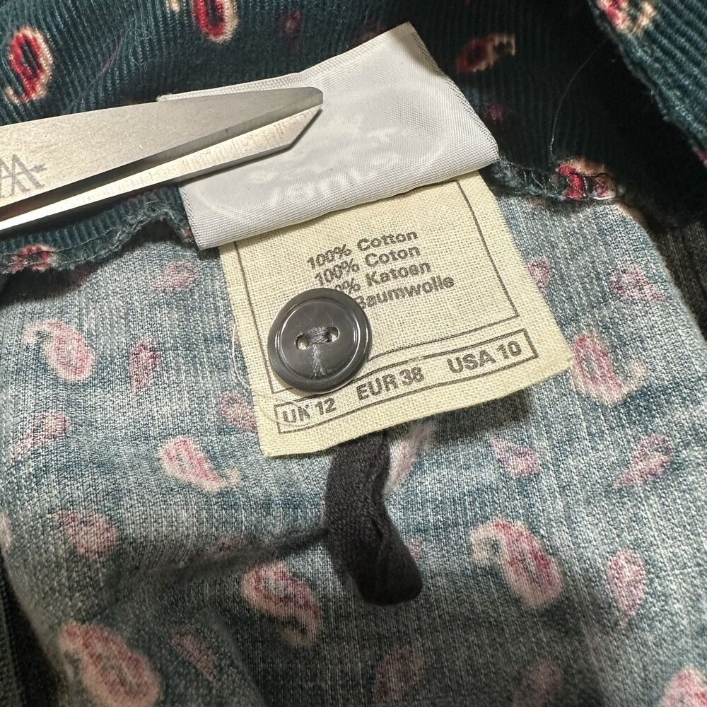 Vtg Laura Ashley Green Corduroy Paisley Cottage Prairie Long Sleeve Midi Dress - Picture 7 of 11